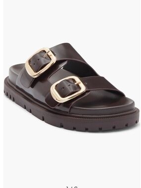MIA Alttar Chunky Brown Slide Sandals with Gold Buckle sz 8.5